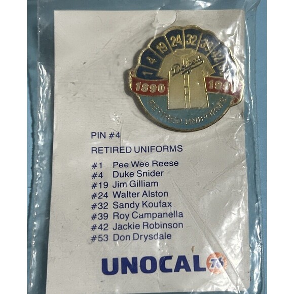LA Dodgers Retired Numbers Unocal Pin #4 of set -New old stock Pin - Picture 1 of 1